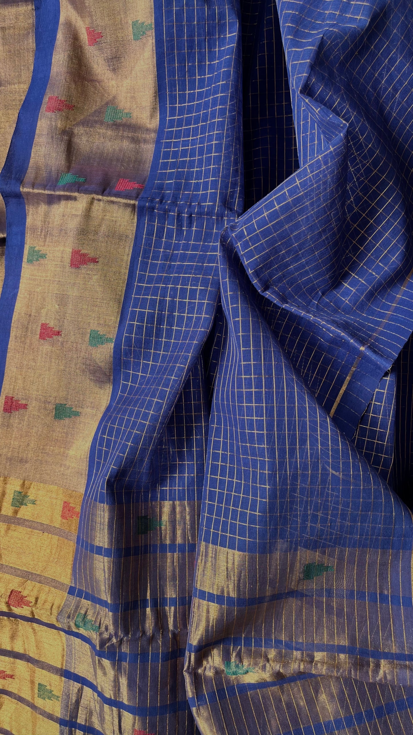 'TUNGABHADRA: Blue' Handwoven Venkatagiri Cotton Saree