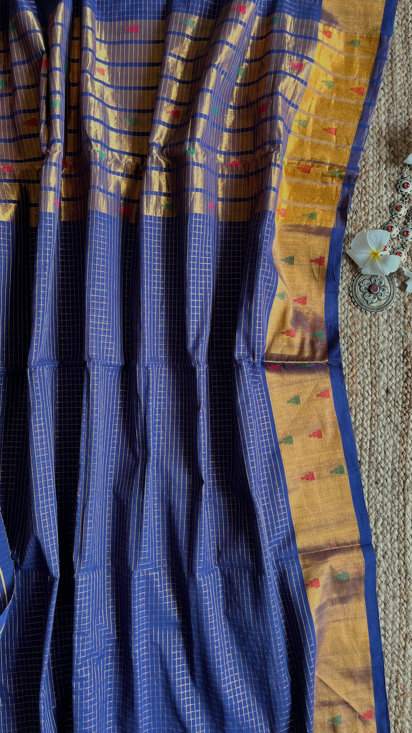 'TUNGABHADRA: Blue' Handwoven Venkatagiri Cotton Saree