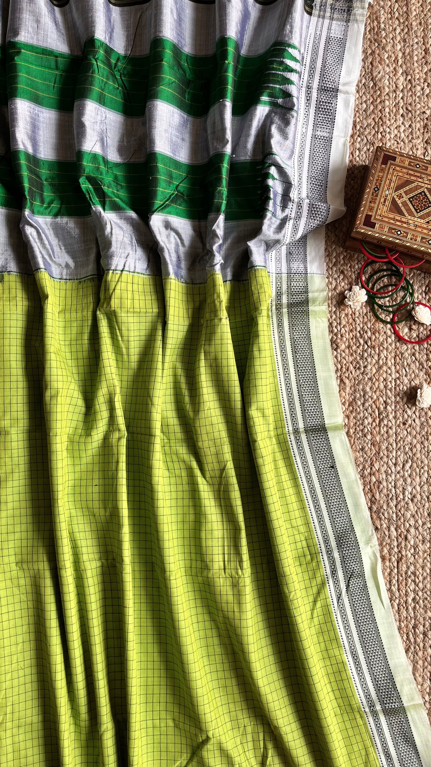 'SHARVANI: Green' Handwoven Silk- Pallu Ilkal Saree